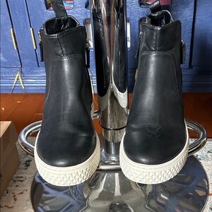 Black Aerosole Ankle Boots with White Soles